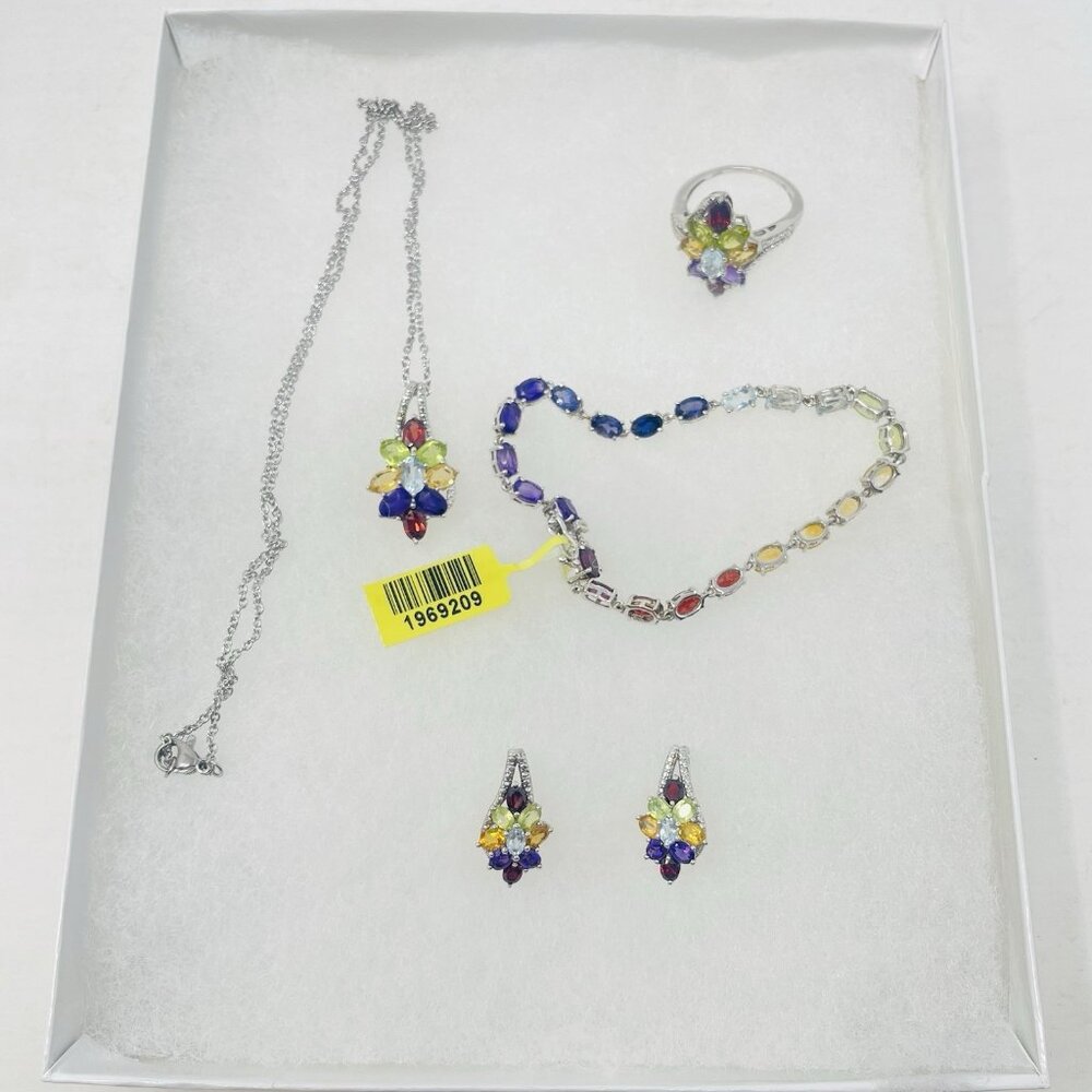 Shop LC Multi Gemstone Ring Earrings Bracelet Pendant Necklace Sterling Silver